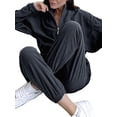 thumbnail image 3 of Womens 2 Piece Outfits Lounge Sets -Fleece Half Zip Pullover and Baggy Sweatpants with Pockets Gray M, 3 of 7