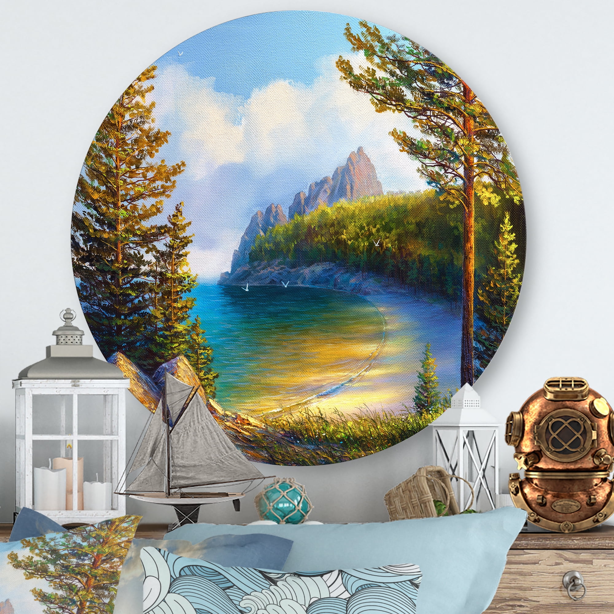 Designart 'Sunrise By The Wild Beach' Nautical & Coastal Circle Metal Wall Art 11x11 - Disc of 11