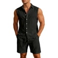 thumbnail image 5 of Gilet Chemise Sans Manches à Col pour Homme en Lin Uni pour Tenue de Plage Décontractée Quotidienne avec Options de Style Polyvalentes, 5 of 5
