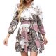 thumbnail image 1 of Vestido de mujer con estampado vintage de leopardo, manga 3/4, escote en V alto, 1 of 8
