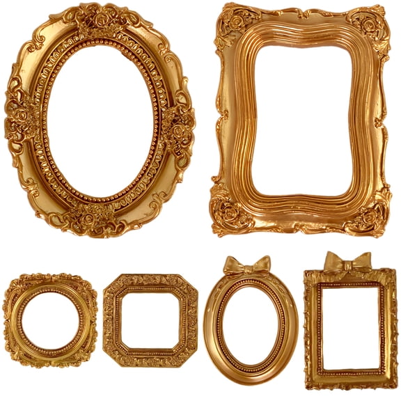 6 Pcs Resin Mini Picture Frames, Vintage Gold Photo Holders, Embossed Ornate European Style Decorative Small Frames for Jewelry Display, Photography Props, Wall Decor
