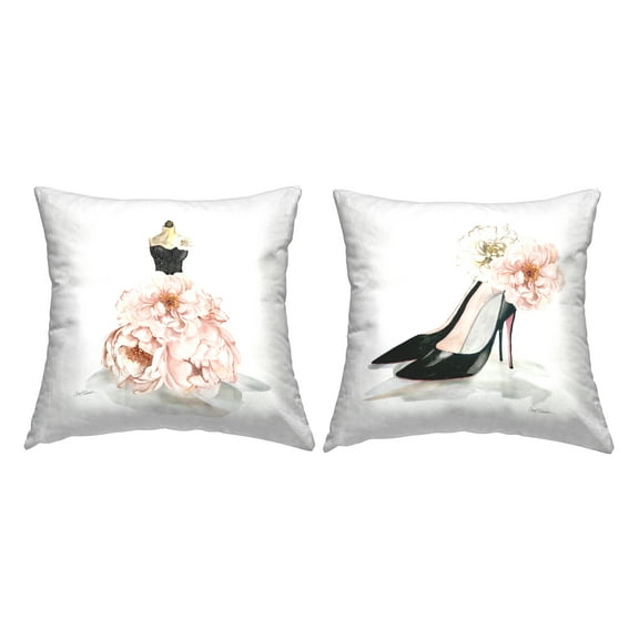 Stupell Industries Chic Florals Women's Glam Fashion Pink, 18 x 7 x 18, Decorative Pillows, (Set of 2)