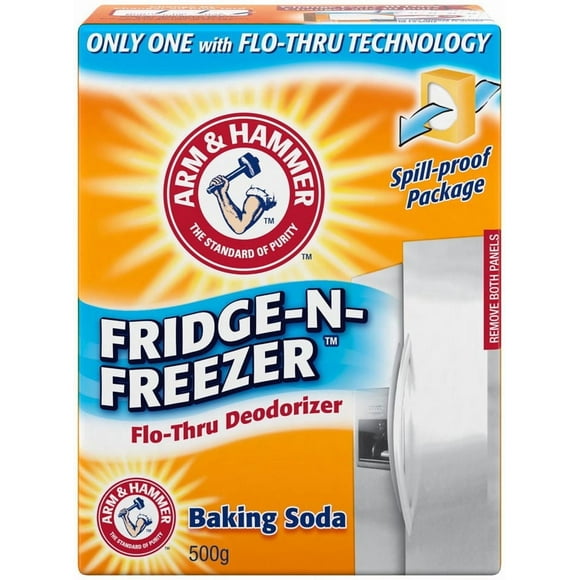 Désodorisant au bicarbonate de soude Arm & Hammer pour réfrigérateur et congélateur, 500g, Système de ventilation Flo-Thru, élimine les odeurs pour réfrigérateur et congélateur