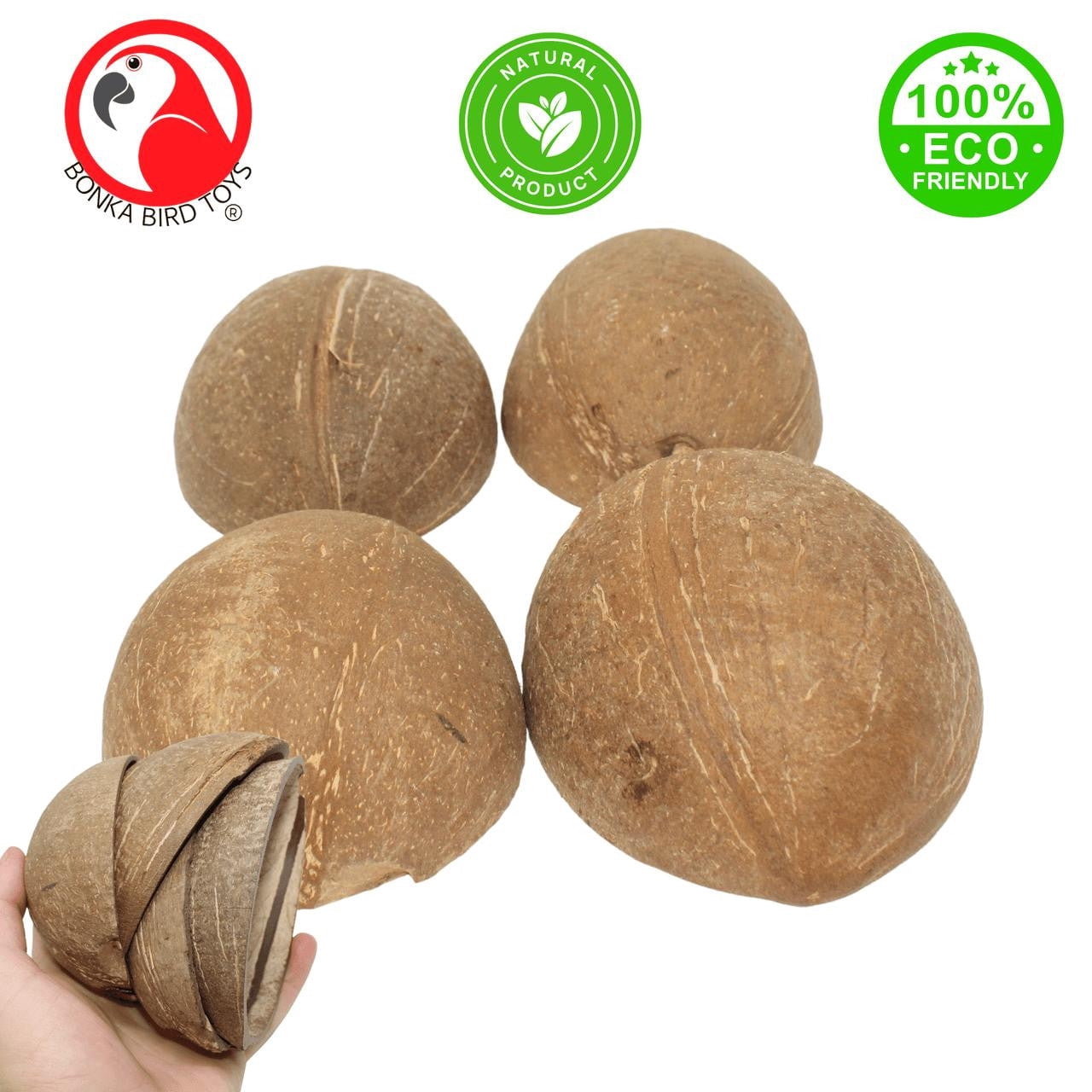 Bonka Bird Toys 1031 Pk4 Half Shell Coconuts Craft Part Parrot Cage Toy