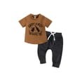 thumbnail image 2 of Yunliwuli Baby Boys Pants Set, Short Sleeve Crew Neck Letters Print T-shirt with Pants Summer Outfit, 2 of 10