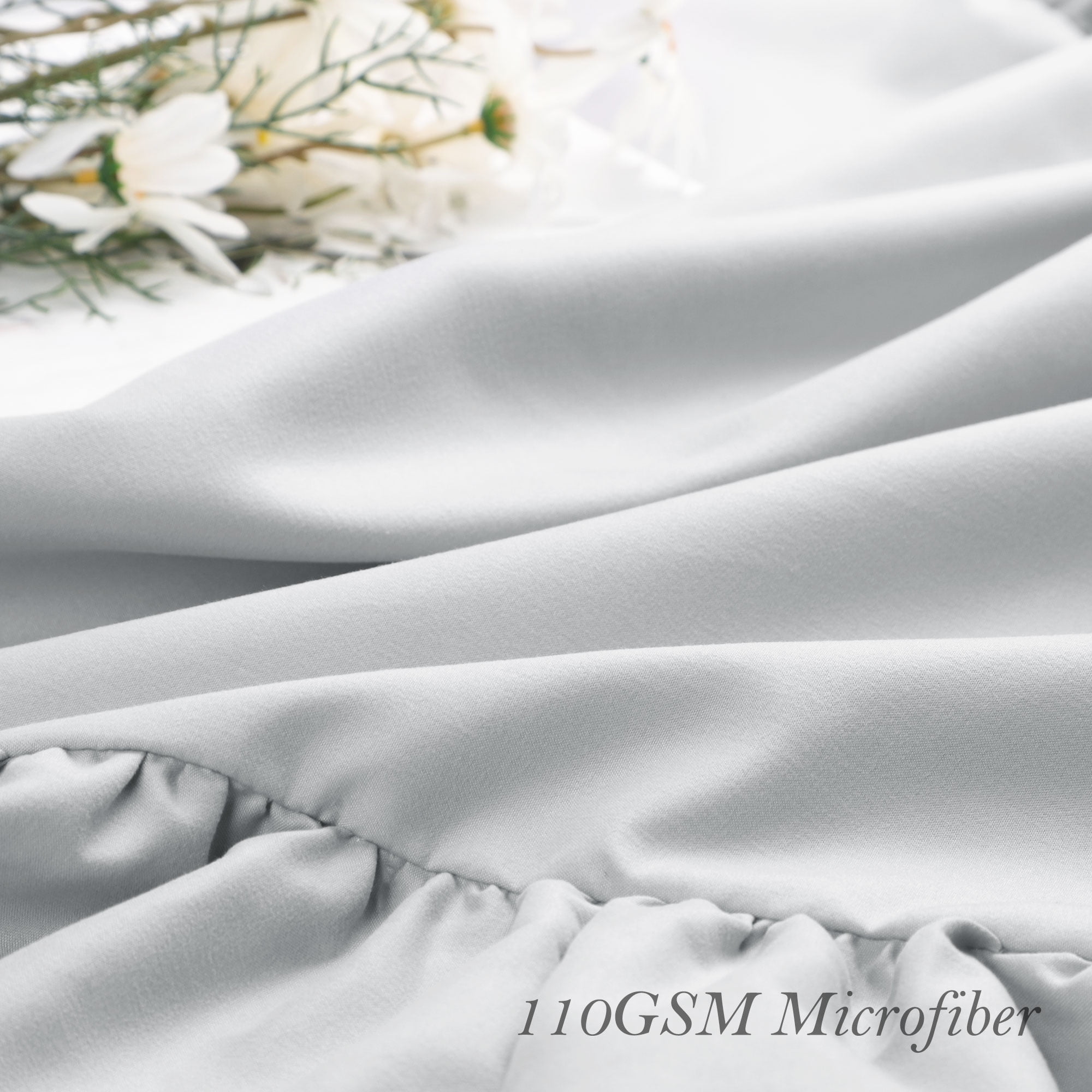 Unique Bargains Microfiber Ruffle Envelope Closure Pillowcases 2 Pcs Light Gray King