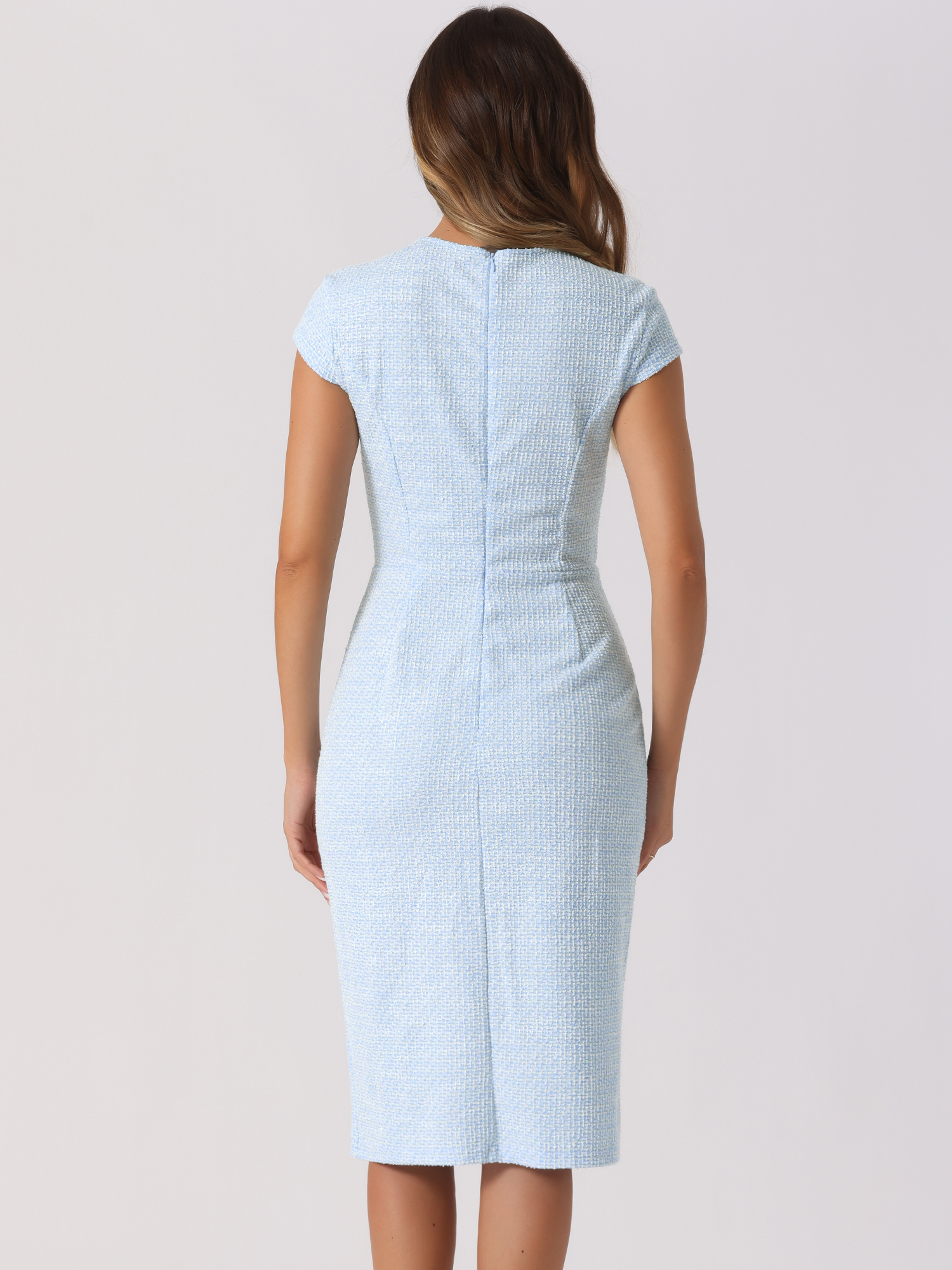 DARING DIVA Cap Sleeve Front Side Split Elegant Tweed Dress XL Light Blue