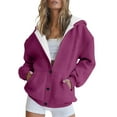 thumbnail image 4 of Women's Button Down Drawstring Hooded Cardigan, Long Sleeve Loose Fit Pocket Sweater, Soft Polyester Casual Cover Up for Fall Winter Spring Daily Wear and Seasonal Comfort Dark Purple M, 4 of 8