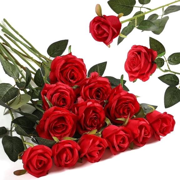12 Pack Artificial Silk Roses with Long Stems, Realistic Rose Flowers for Home, Wedding, Party and Valentine’s Day Decoration