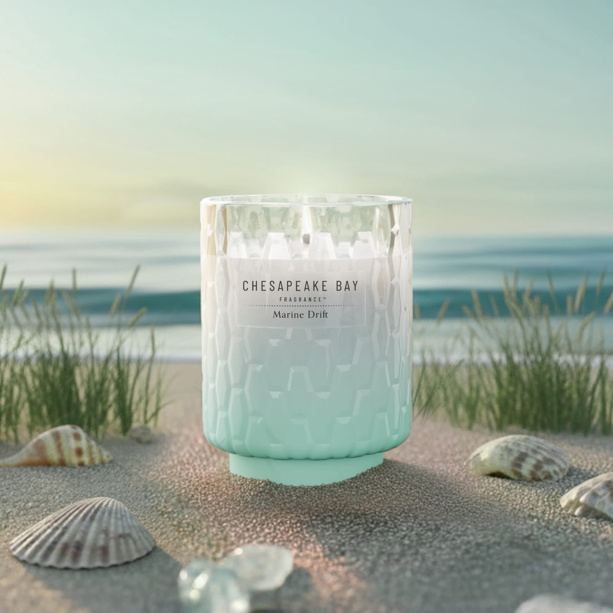 Chesapeake Bay Candle 8 oz | Marine Drift Scent |Exclusive Mood Evoking Fragrance |Textured Sea Glass-Inspired Jar | Premium Soy Blend Wax with Essential Oils