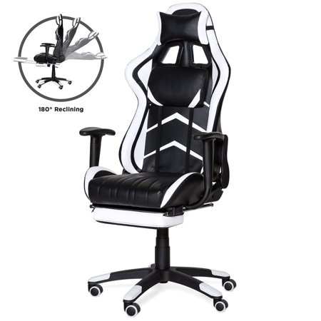 Best Choice Products Ergonomic High Back Executive Office Computer Racing Gaming Chair with 360-Degree Swivel, 180-Degree Reclining, Footrest, Adjustable Armrests, Headrest, Lumbar Support, (Best Desk Chair For Bad Back)