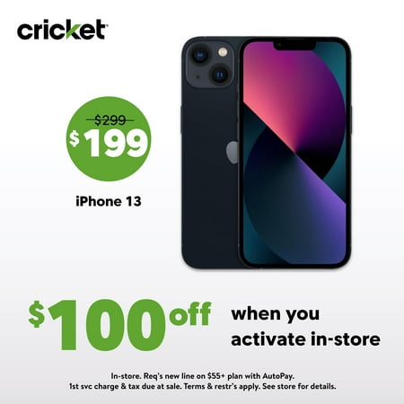 Cricket Wireless Apple iPhone 13 8GB RAM (Prepaid), Midnight