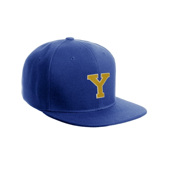 Classic Snapback Hat Custom A to Z Initial Raised Letter, Royal Cap White Gold Letter Initial Y