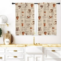 Coffee Kitchen Window Curtains 27.5 x 39 Inch Small Short Mini Cafe Rod Pocket Brown Tea Cup Farmhouse Rustic Living Bedroom Room Home Treatment Set of 2 Curtain Panels Drapes Tiers