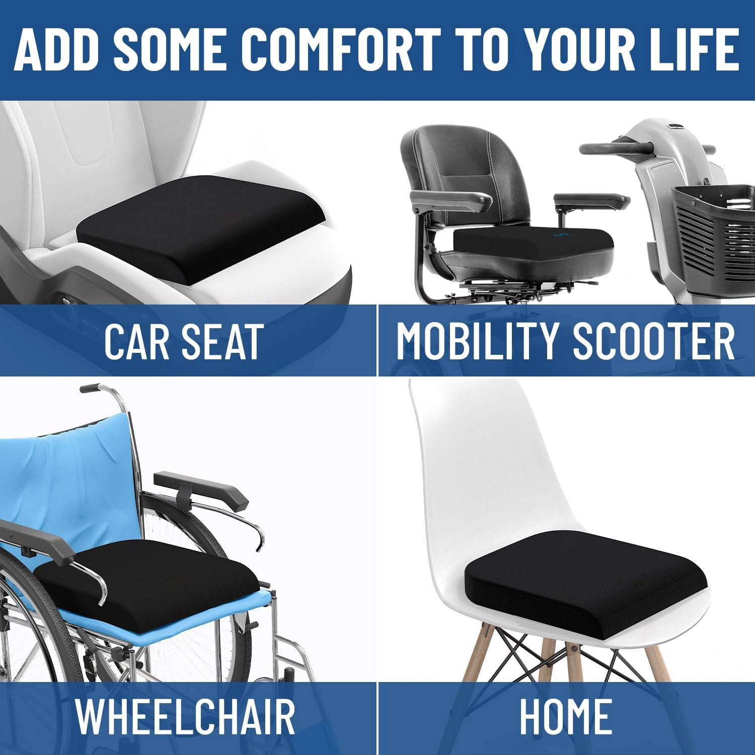 Pressure Sore and Tailbone Pain Relief Memory Foam Wheelchair Seat Cushion for Wheelchair Office Chair