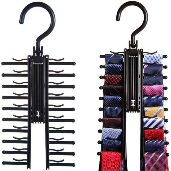 2pcs Tie Rack Holder, Tie&Belt Rack, Necktie Accessories Organizer, 20 Non-Slip Hanger Hooks Each Rotates 360 Degrees Storage Solution for Neckties and Belts
