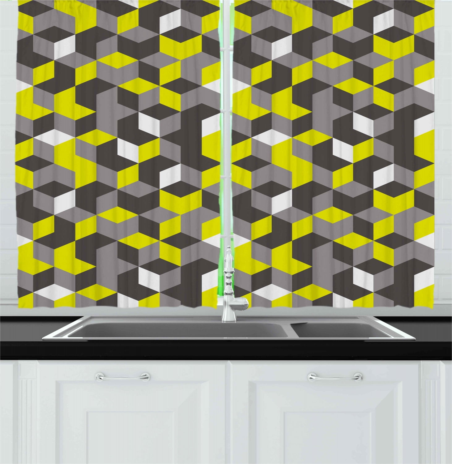 Grey And Yellow Curtains 2 Panels Set 3d Print Inspired Modern
