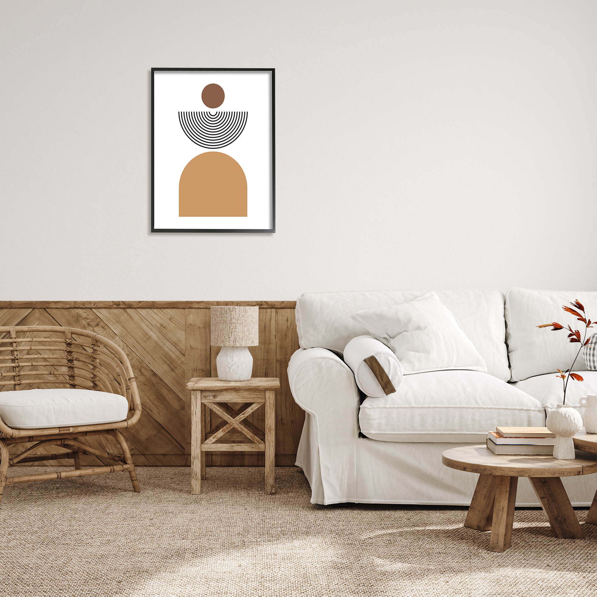 Stupell Industries Geometric Shapes on White Abstract Painting Black Framed Art Print Wall Art, 24 x 30