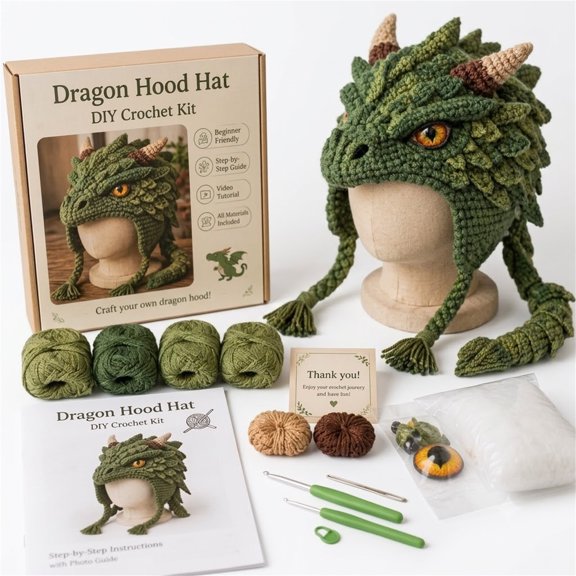 Luckky Fantasy Hood Hat DIY Crochet Kit,Complete Animal Earflap Knitting Set for Beginner,Includes Yarn,Hooks,Needles & Tutorial Patterns,Soft Warm Handcraft Supplies for Relaxing Creative Making