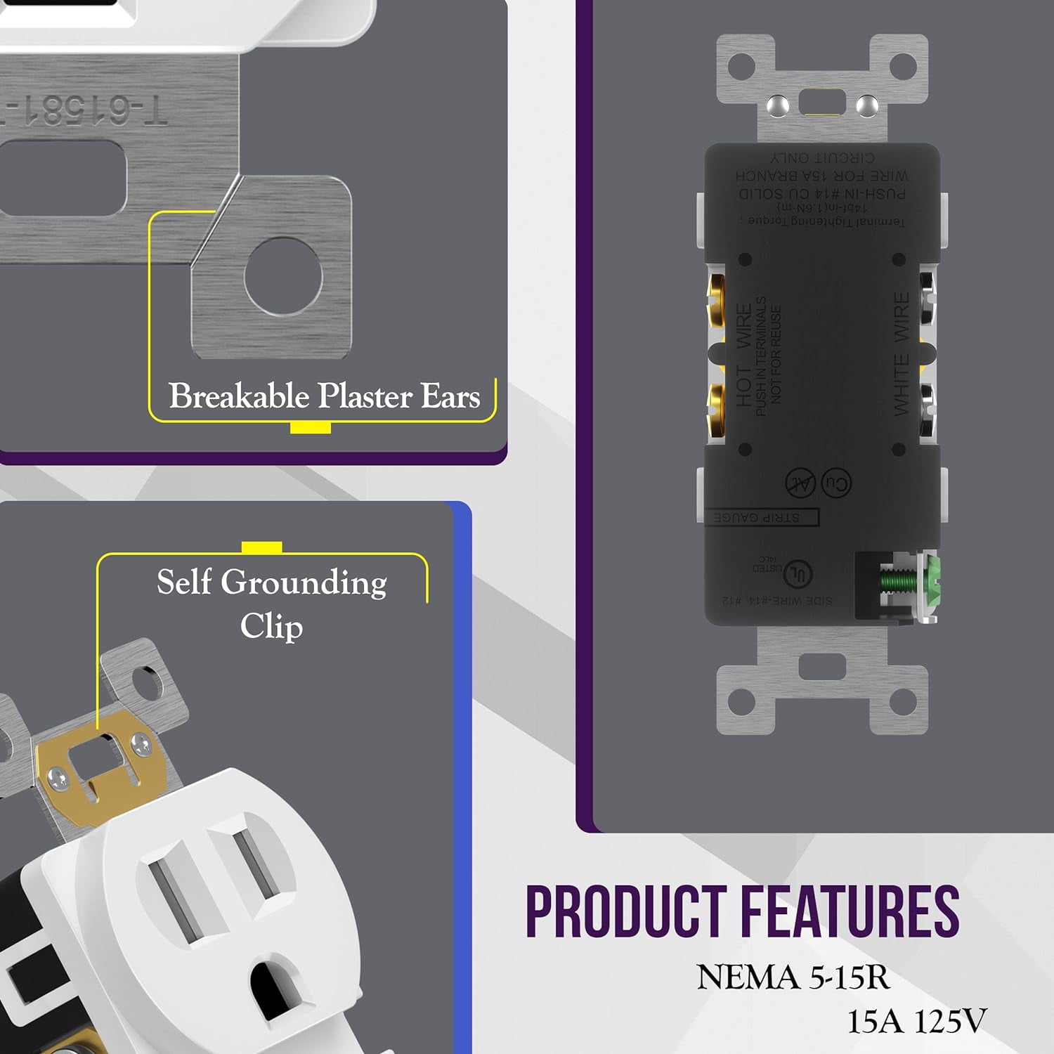 ENERLITES Duplex Outlets and Wall Plates Bundle, Tamper-Resistant Electrical Receptacle, 15A 125V, Self-Grounding, 2-Pole, UL Listed, 61581-TR-WWP-10PCS, White ，10Packs