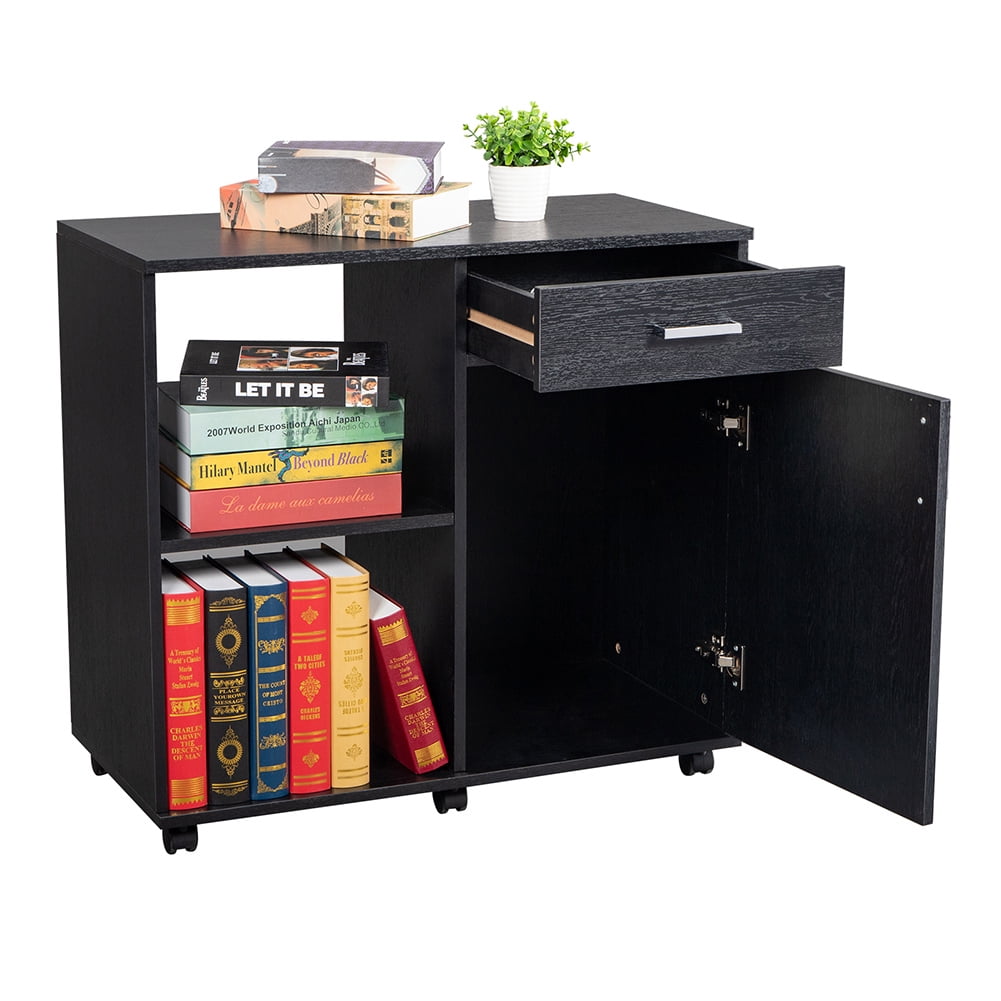 Private Jungle Three Layers Left Frame Right Cabinet MDF And PVC Wooden Filing Cabinet Black