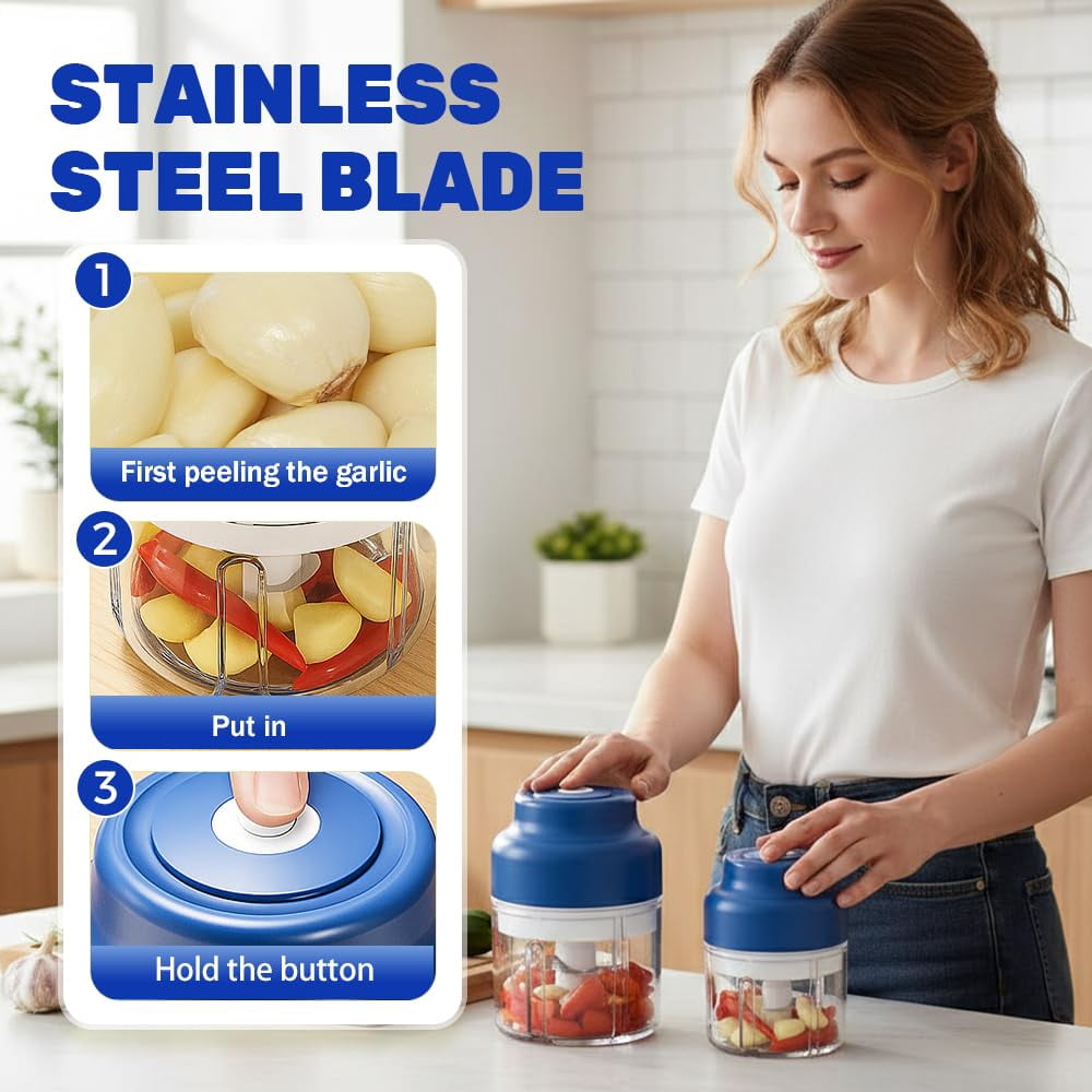 2026 Upgrade Electric Garlic Chopper, Mini Portable USB Charging Food Processor & Vegetable Chopper, Veggie Grinder for Garlic, Onion, Nuts, Herbs