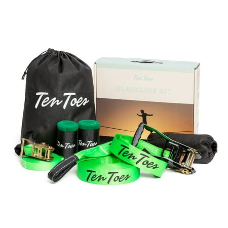 Slackline Kit - Slackline Kit with Training Line by Ten Toes, Tree Protectors, High Quality Ratchet + Easy Set Up Instructions and Carry Bag | TRAIPSER Complete 50ft Slack Line Set