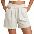 thumbnail image 5 of Admvng Womens Linen Shorts Lace Trim Elastic High Waist Casual Shorts for Vacation, 5 of 6