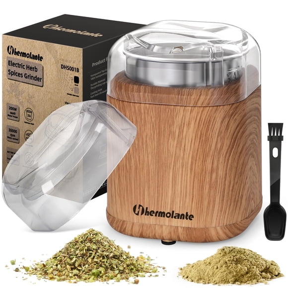 Hermolante Electric Herb Spice Grinder, 200 w Electric Grinder with Stainless Steel Blade and Cleaning Brush, Compact Size Grinders for Herbs and Spi