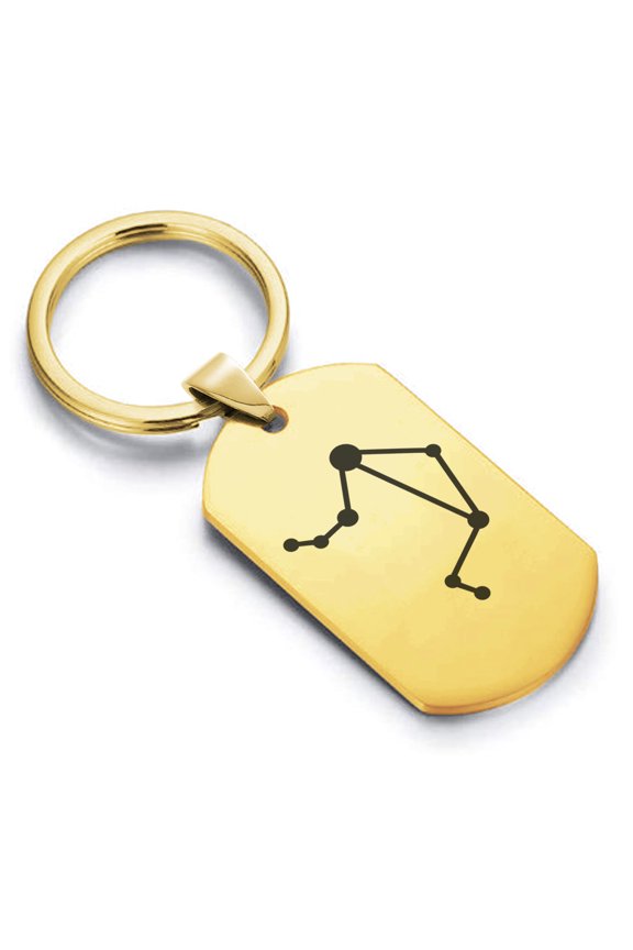 Stainless Steel Libra (Scales) Astrology Constellation Dog Tag Keychain Circle Ring