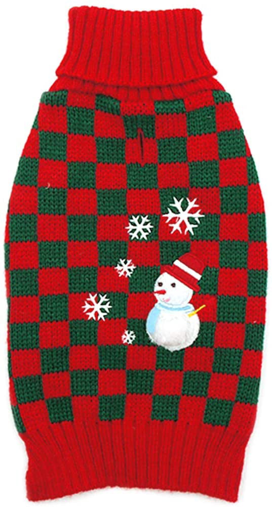 kyeese Red Dog Sweater Christmas Turtleneck Dogs Sweaters with Snowman Knit Pullover Warm Dog Clothes for Holiday 