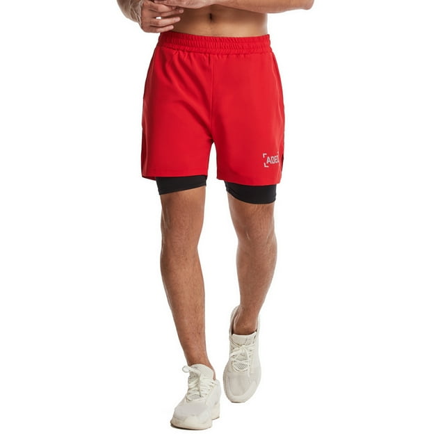 Men's Active Sweatpants with Inner Layer Athletic Running Shorts 2 in 1 Gym Workout Fitness Phone Pocket Drawstring Shorts