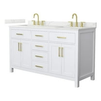 Beckett 60" White Double Vanity & Giotto Quartz Top (3-Hole) & Gold Trim