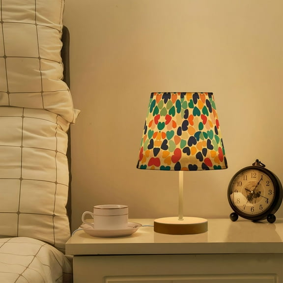 Yayeee Mini Table Lamp 10.8" Dimmable with Fabric Shade 3 Color Temperatures, Colorful Clover Pattern
