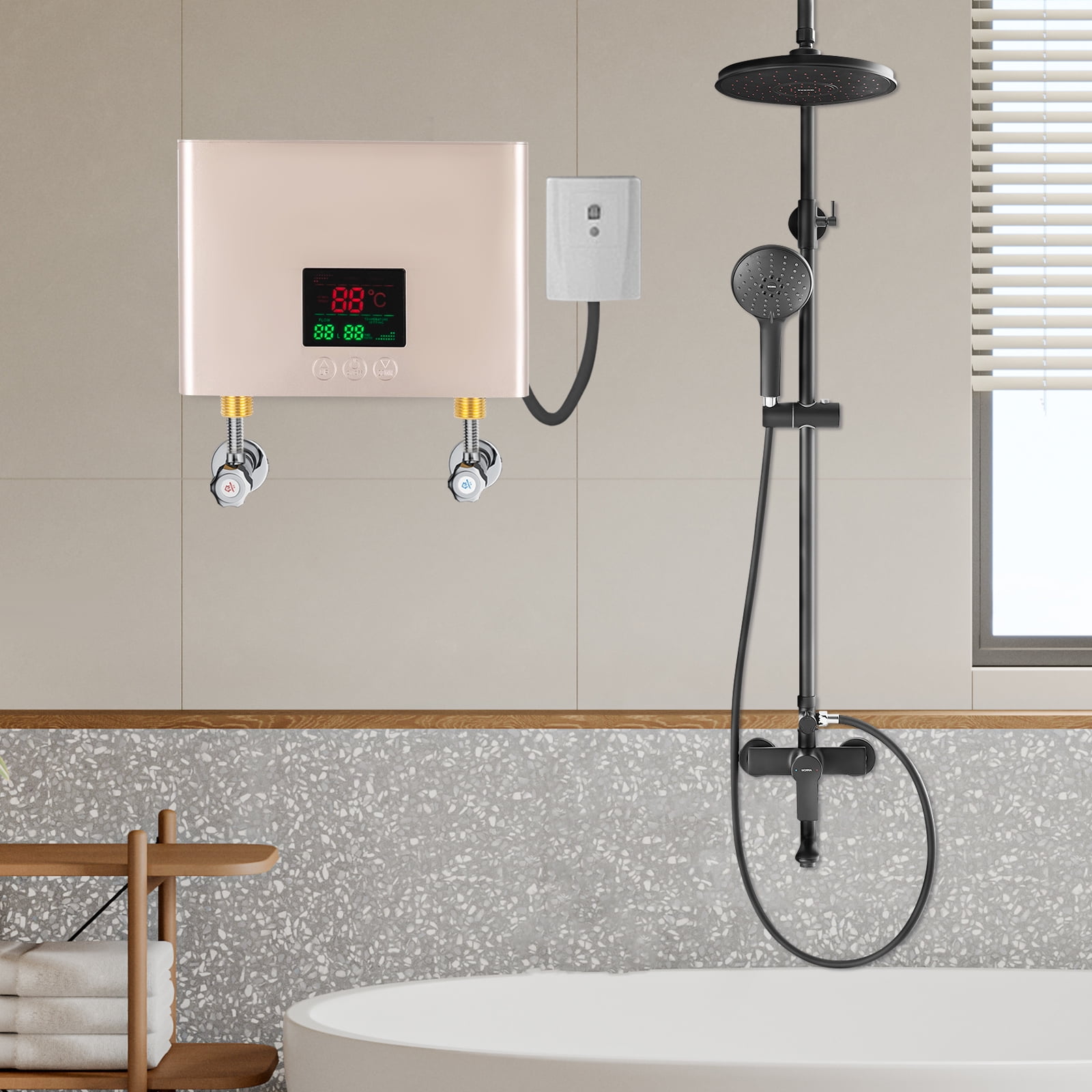 Electric Instant Hot Water Heater, Electric Tank Water Heater Warmer Tank Bathroom Shower, Waterproof Quick Heating Shower for Bathroom Kitchen