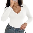 thumbnail image 2 of Womens Long Sleeve T Shirt Tops Deep V Neck Shirts Casual Slim Fit Basic T-Shirt Tee, 2 of 6