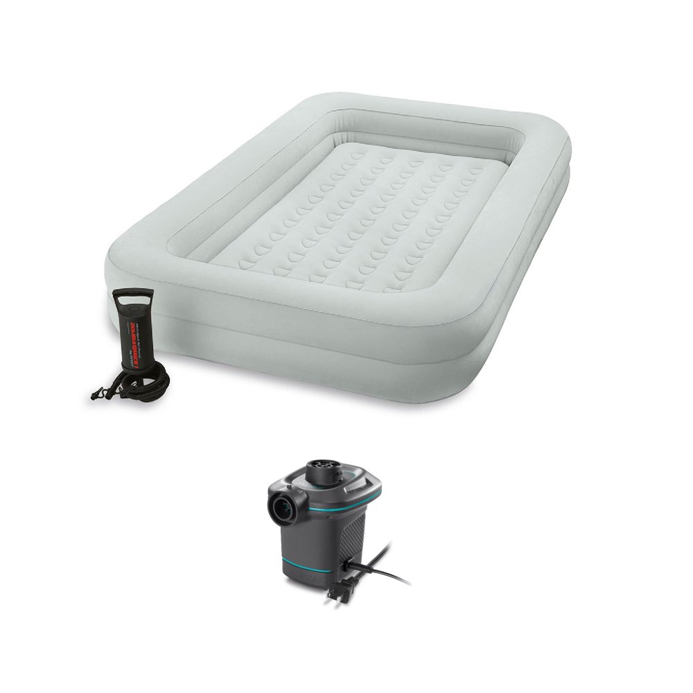 Intex Kids Inflatable Travel Air Mattress w/ Hand Pump & Air Pump w/ 3