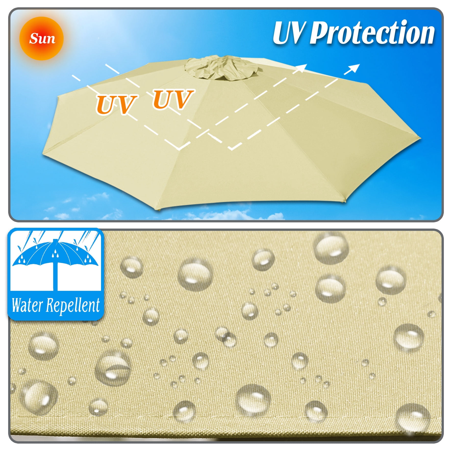Sunny 9ft- 8rib Umbrella Top Cover Canopy Patio Replacement Canopy Outdoor (Beige)