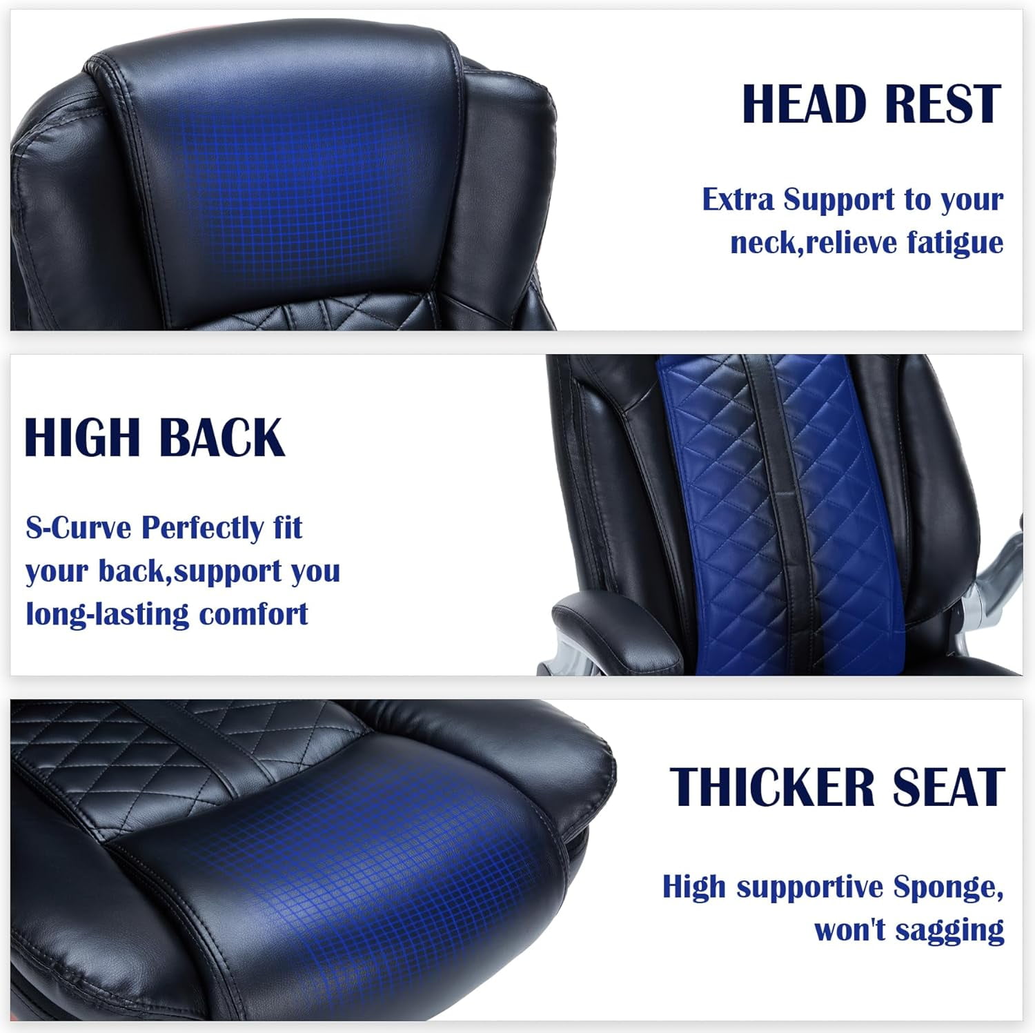 HESL Office Chair with Flip-Up Arms, Big and tall Office Chair with Rocking Mode, Desk Chair, Black