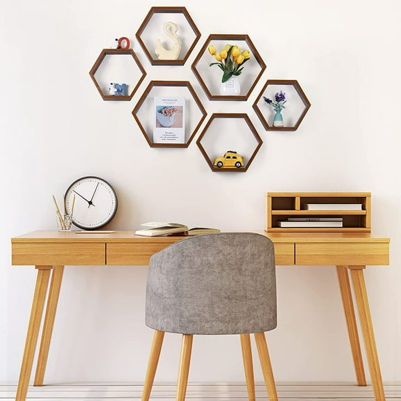 6 Pack Wooden Hexagon Shelves Farmhouse Honeycomb Shelves Wall Floating Shelves