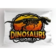 thumbnail image 1 of Dinosaur Pillow Sham Dinosaurs World Emblem with Tyrannosaur Skeleton Dead Scary Beast Fossil, Decorative Standard King Size Printed Pillowcase, 36 X 20 Inches, Orange Yellow Grey, by Ambesonne, 1 of 2