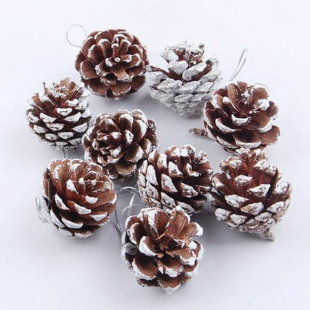 KABOER Christmas Hanging Ornaments, 9 Pack Natural Pinecone Pendant Set Wood Frosted Pine Cone Ornaments for Xmas Tree Garden Home