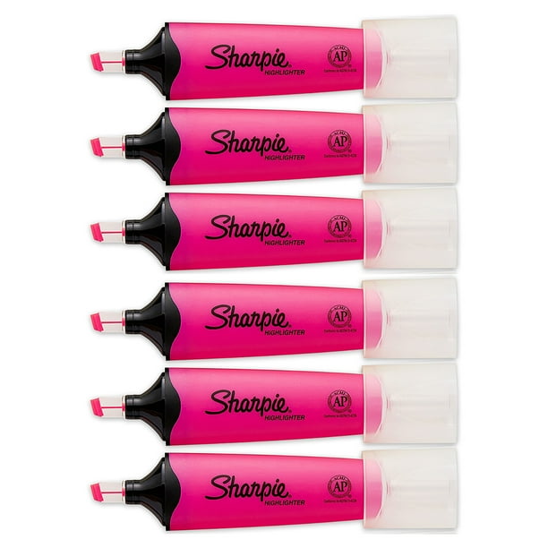 Sharpie Clear View Tank Highlighter, Chisel Tip, Smear Guard Ink, Pink, 6 Count