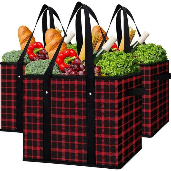 Reusable Grocery Bags 3 Pack,Large Grocery Tote Bag Water Resistant Shopping Bags Foldable Grocery Bag for Clothes,Shoes and Picnic,Red