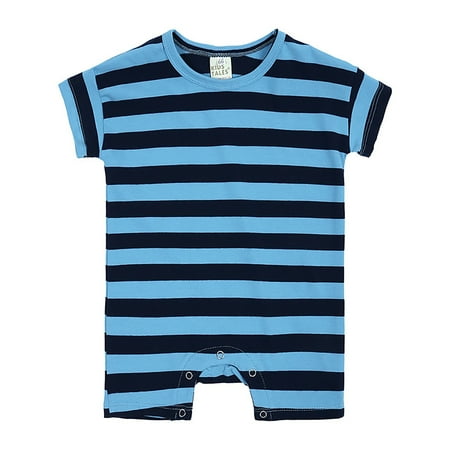 Bmisegm Baby Bodysuit Short Sleeve Striped Romper Thin Comfortable for Summer Romper 0-12 Months Navy 3-6 Months