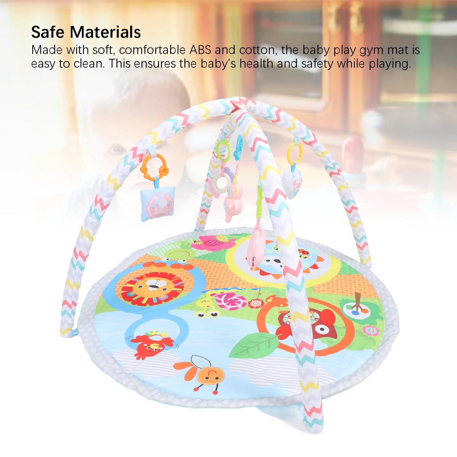 YAHHU Baby Play Gym Promote Motor Sensory Development Colorful Foldable Portable Activity Play Mat with Rattle Toys For Newborn Infant Baby 33.5 inches / 85 cm