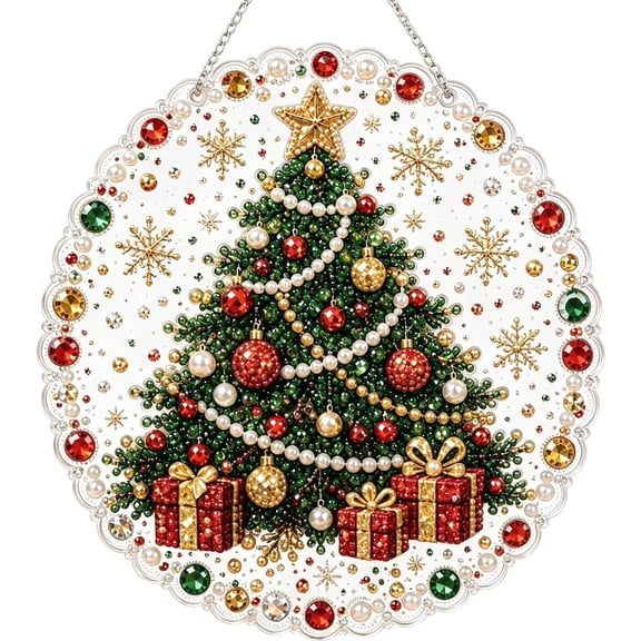Christmas Tree Diamond Art Kit, Christmas Pearl Diamond Art DIY Suncatcher Ornament, 7.9 in Green