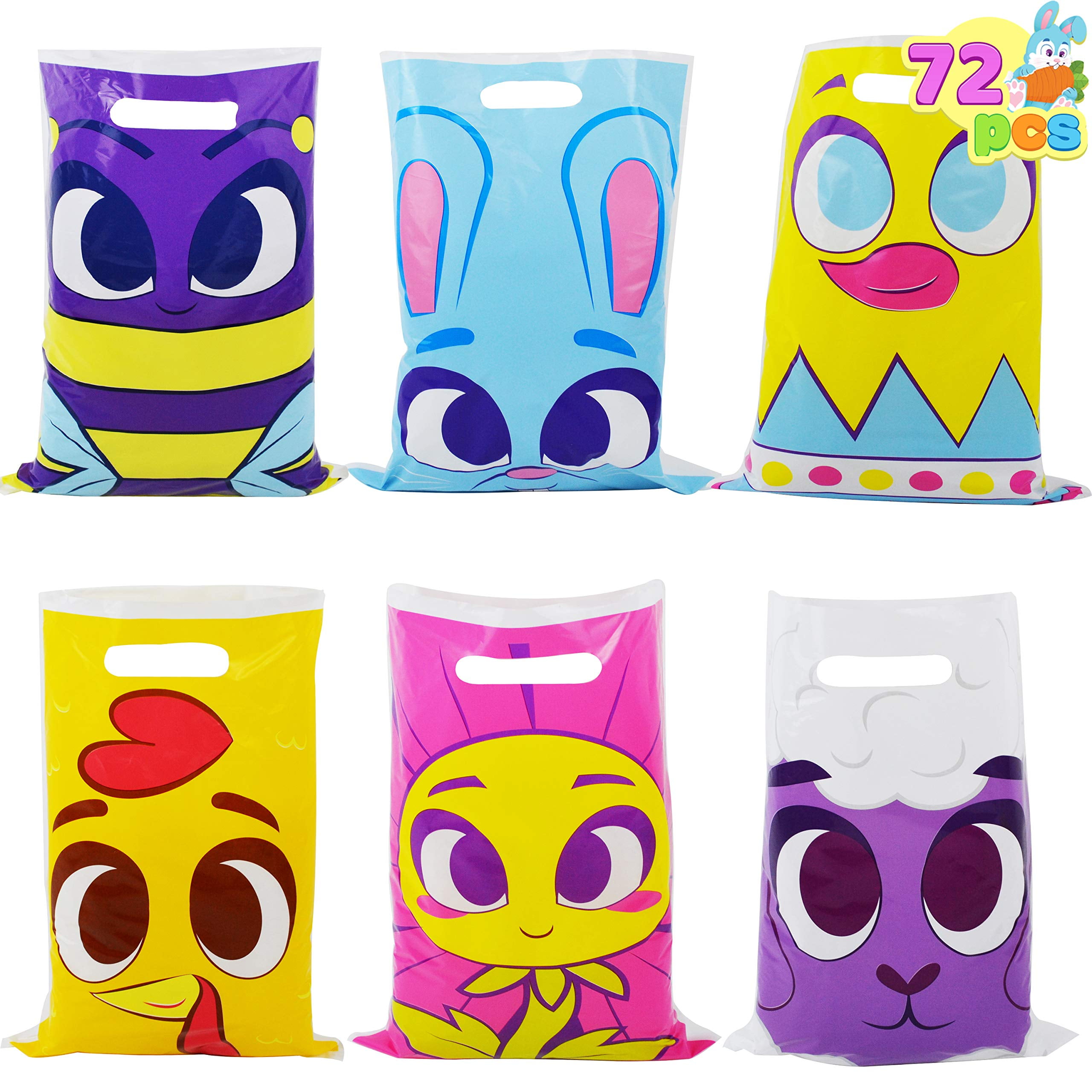 JOYIN 72 Pcs Easter Large Plastic Tote Bags Easter Goodie Treat Gift