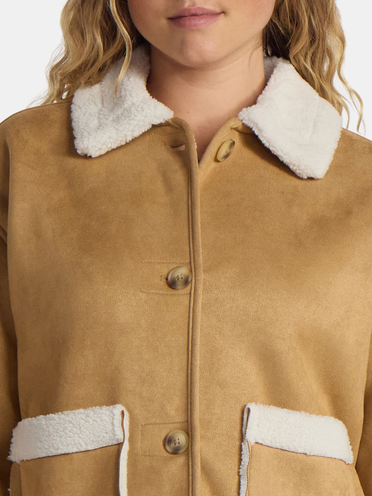 Time and Tru Women's and Women's Plus Bonded Faux Shearling Jacket, Sizes XS-2X