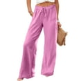 thumbnail image 3 of ZHUASHUM Women Casual Pants High Waist Joggers Wide Leg Solid Color Sweatpants Long Pants With Pocket Summer Leisure Daily Casual Beach Travel Vacation Outfits M Pink, 3 of 7